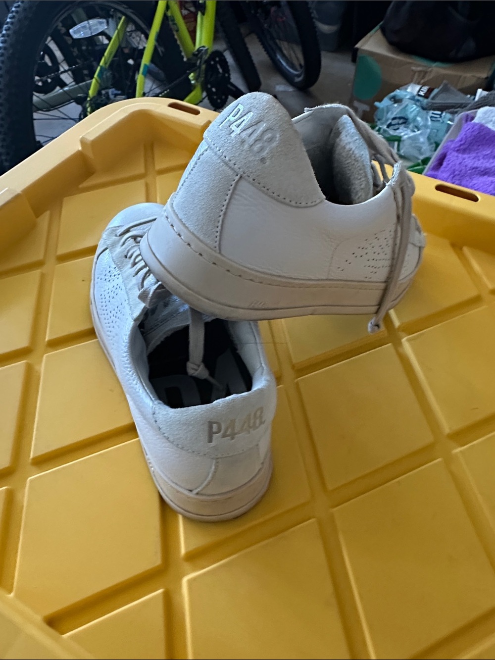 P448 White Leather Sneakers with Suede Heel Tab